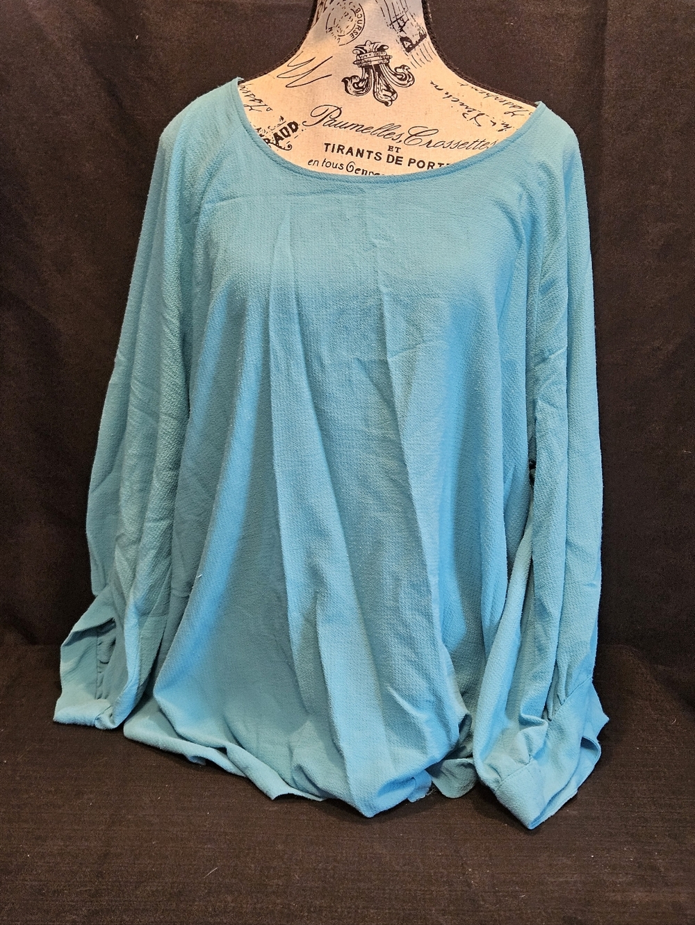 Gibson 3/4 Sleeve Knot Waist Blouse in Sky Blue Women's Size 2X